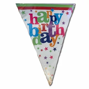 Party banner dekor zászló fűzé fehér, Happy Birthday felirattal