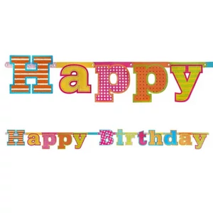 Party banner Happy Birthday betű fűzér hologramos, 16x166cm