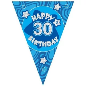 Party banner 3,6m felirat, zászló Happy Birthday 30 kék Parti fólia zászlófűzér 30-as számos