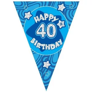 Party banner 3,6m felirat, zászló Happy Birthday 40 kék Parti fólia zászlófűzér 40-es számos