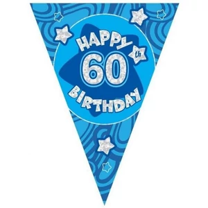 Party banner 3,6m felirat, zászló Happy Birthday 60 kék Parti fólia zászlófűzér 60-as számos