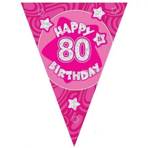 Party banner 3,6m felirat, zászló Happy Birthday 80 pink Parti fólia zászlófűzér 80-as számos
