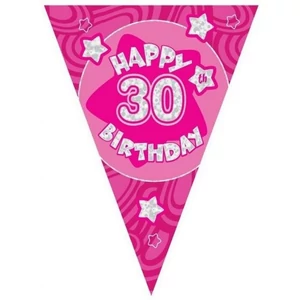 Party banner 3,6m felirat, zászló Happy Birthday 30 pink Parti fólia zászlófűzér 30-as számos
