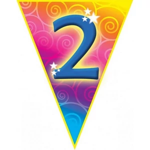 Party banner 5m Zászló fűzér 2. születésnapi 10zászlós Parti fólia zászlófűzér 2-es számos