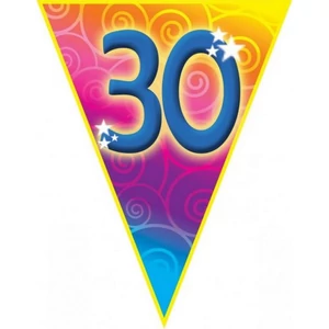 Party banner 5m Zászló fűzér 30. születésnapi 10zászlós Parti fólia zászlófűzér 30-as számos