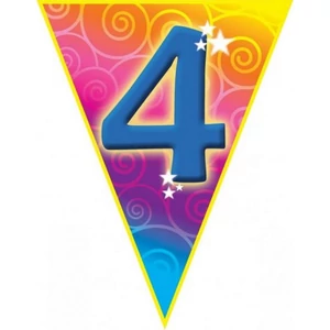 Party banner 5m Zászló fűzér 4. születésnapi 10zászlós Parti fólia zászlófűzér 4-es számos