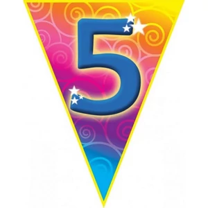 Party banner 5m Zászló fűzér 5. születésnapi 10zászlós Parti fólia zászlófűzér 5-ös számos
