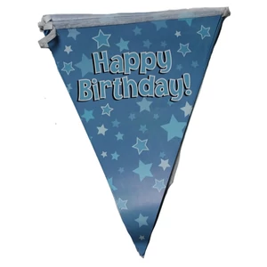 Party banner dekor zászló fűzé Happy Birthday kék csillagos