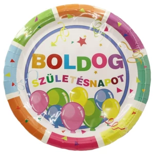 Party tányér szülinapi BSZN, lufis 23cm 8db/csomag
