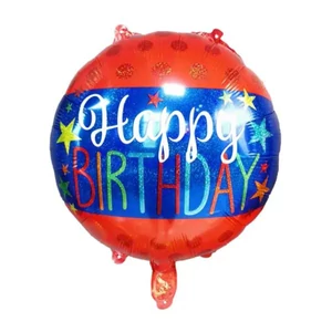Party fólia lufi kék-piros 45cm Happy Birthday felirattal