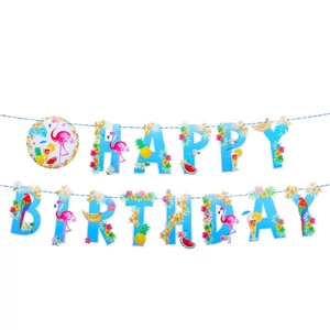Party banner füzér Happy Birthday Flamingós 300cm