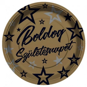 Party tányér 23cm arany, boldog születésnapot