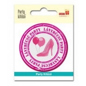 Party Party kitűző 5,8cm lánybúcsúra, pink lufi és magassarkú cipő