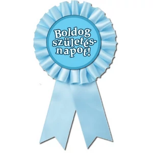 Party Party kitűző kék színű rozettás Boldog Születésnapot felirattal