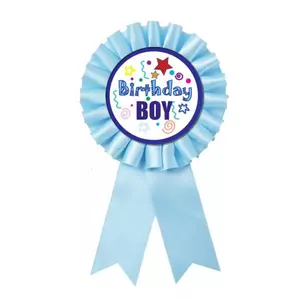 Party kitűző rozettás Kitűző, Birthday boy felirattal Rozettás, kék