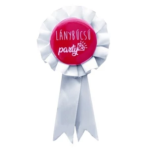 Party kitűző szalagos lánybúcsú, fehér szalaggal