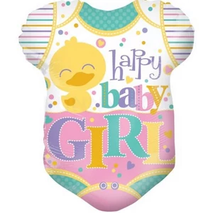 Party Lufi 18"-45cm Szülinapi Happy Baby Girl rugdalózó Fólia Léggömb+hélium
