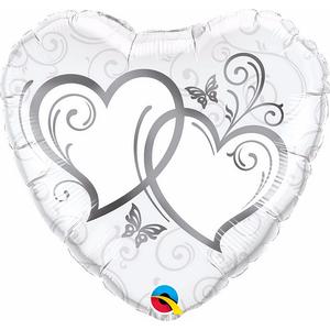 Party Lufi 18"-46cm Entwined Heart Silver WEdding/Anniversar Évfordulós/Esküvői Fólia Léggömb+hélium