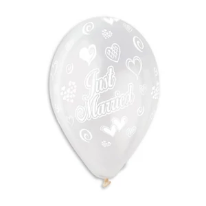 Party Lufi esküvői 30cm-es, Just Married szives átlátszó printelt, 10db/csomag