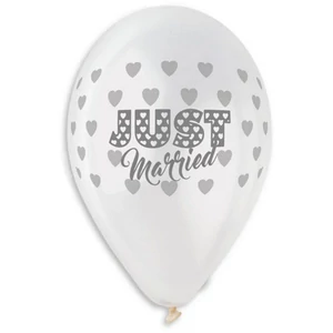 Party Lufi esküvői 30cm-es, Just Married szives szürke nyomattal, gumi 10db/csomag