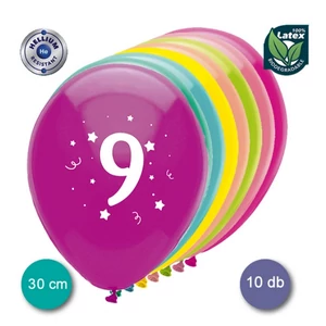 Party Lufi évszámos globos, 10db/csomag 9-es szám 