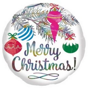 Party Lufi fólia 18inch 45cm, Merry Christmas-Karácsonyfa dísz holografikus fólia lufi karácsonyra