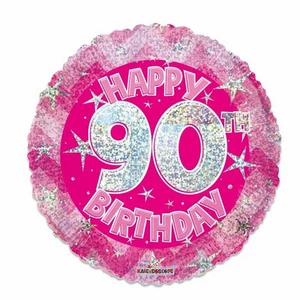 Party Lufi fólia szülinapos 90.évszámos, hologramos pink Happy Birthday