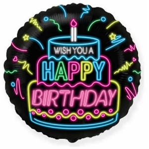 Party Lufi fólia 18"/45cm gömb alakú, Happy Birthday neon