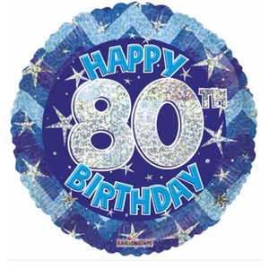 Party Lufi fólia szülinapos 80.évszámos hologramos kék Happy Birthday