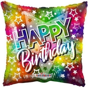 Party Lufi fólia szülinapra 18inch, 46cm, Happy Birthday, csillagos Fólia lufi+hélium