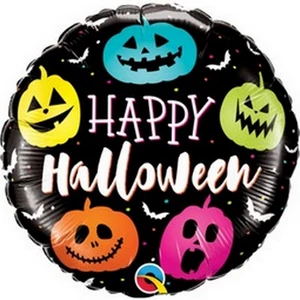 Party Lufi Halloween 18"-46cm Happy Halloween feliratos Jack Faces Fólia Léggömb+hélium