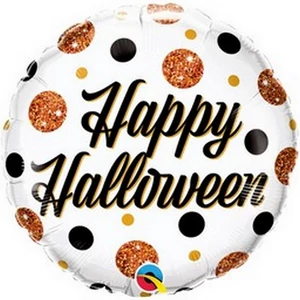 Party Lufi Halloween 18"-46cm Happy Halloween feliratos Sparkly Dots Fólia Léggömb+hélium