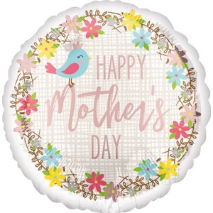 Party Lufi madárkás 18"-45cm Happy Mother's Day feliratos Fólia Léggömb+hélium
