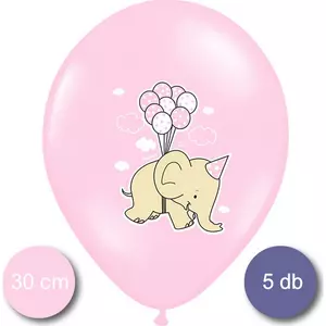 Party Lufi mintás rózsaszín 5db/csomag, elefántos, fehér pöttyös