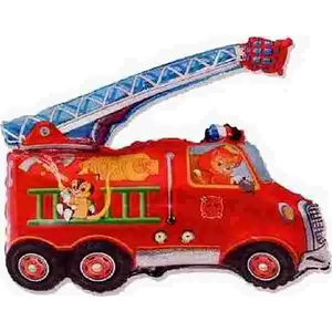 Party Lufi Super óriás Fireman Piros Tűzoltóautó mintás cicás FireTruck Fólia Léggömb+hélium Super Shape