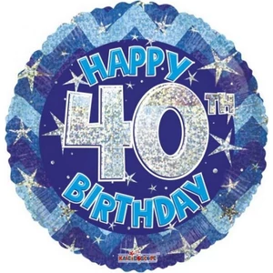 Party Lufi szülinapi 18"-46cm 40th Happy Birthday Blue Sparkle mintás Hologrammos Fólia Léggömb+hélium