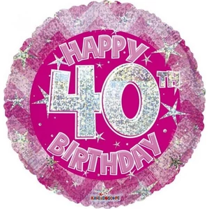 Party Lufi szülinapi 18"-46cm 40th Happy Birthday Pink Sparkle mintás Hologrammos Fólia Léggömb+hélium