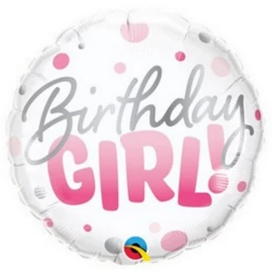Party Lufi szülinapi 18"-46cm 18inch-es Birthday Girl Pink Dots szülinapi fólia Party Lufi
