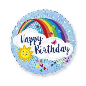 Party Lufi szülinapi 18"-46cm Szivárvány mintás kerek Happy Birthday! feliratos Fólia Léggömb+hélium