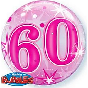 Partylufi szülinapi 22"-56cm 60-as Pink Starburst Sparkle Bubble Számos Csillagos fólia Léggömb+hélium