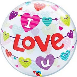 Partylufi Valentin 22''-56cm I Love U Banner Hearts Szerelmes Bubble Fólia Léggömb+hélium