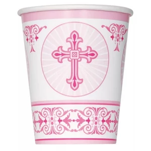 Party pohár 260ml pink-fehér, kereszttel 8db/csomag