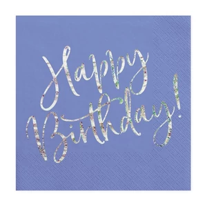 Party szalvéta navy blue, happy birthday, 20 db, 33x33