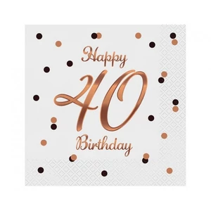 Party szalvéta Happy Birthday 40. fehér pöttyös 33x33cm, 20db/csomag, 3 rétegű