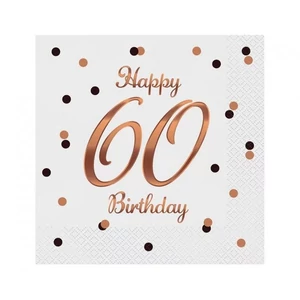 Party szalvéta Happy Birthday 60. fehér pöttyös 33x33cm, 20db/csomag, 3 rétegű