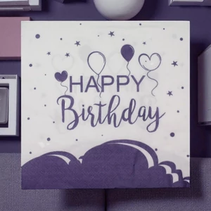 Szalvéta Happy Birthday fehér-kék, 20 db/cs 16,5x16,5 cm.