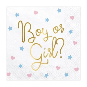 Party szalvéta PartyDeco '24 BOY OR GIRL szalvéta, fehér 20 db, 33x33 cm