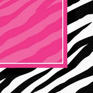 Party szalvéta zebra csíkos fekete/pink 33x33cm, 2rétegű, 16lap/cs