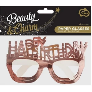 Party szemüveg szülinapra Papír, rosegold, Happy Birthday 4db/csomag