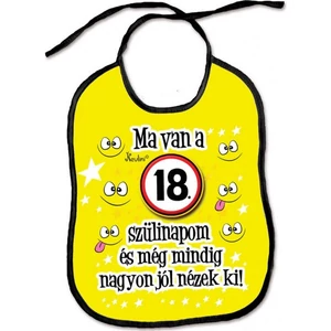 Party partedli - előke szülina Ma van a 18. Szülinapom ... - feliratos 32x25cm sárga smile mintás előke
